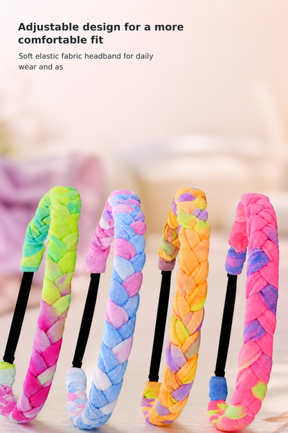 4-Pack Adjustable Rainbow Tie-Dye Braided Headbands for Girls